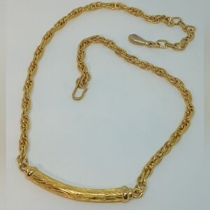 * Vintage Tortolani Gold Tone Wood Grain Look Choker Necklace